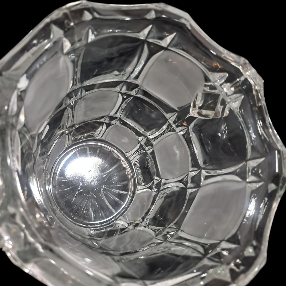 Vintage Bohemian Czech Crystal Ice Bucket With Handles Clear Glass Frosted